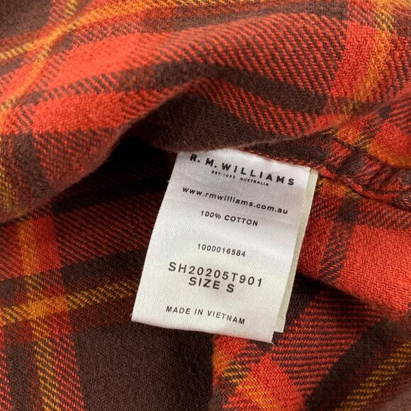 R.M. Williams Shirt Mens Small Red Orange Plaid Flannel Work Shirt Outdoor - Picture 9 of 12